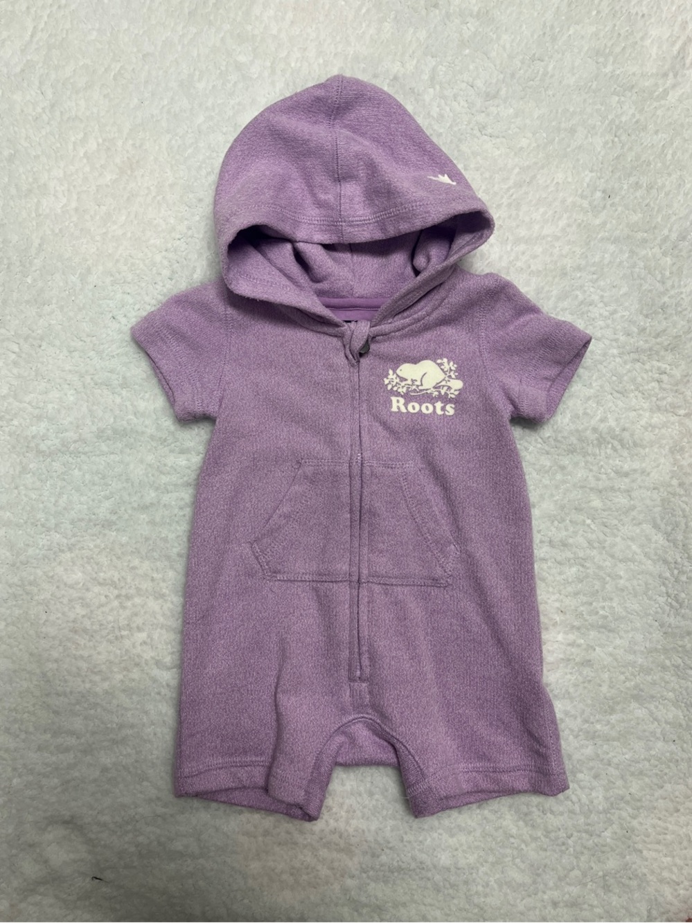 Roots Lavender Hooded Short-Sleeve Baby One-Piece